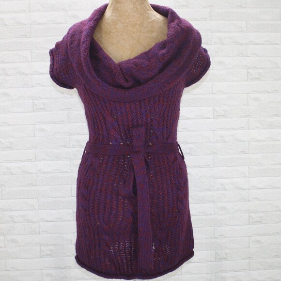 DECREE Turtleneck Sweater Tunic Oversized Collar Belted Knit Marled Purple Med - Picture 1 of 12